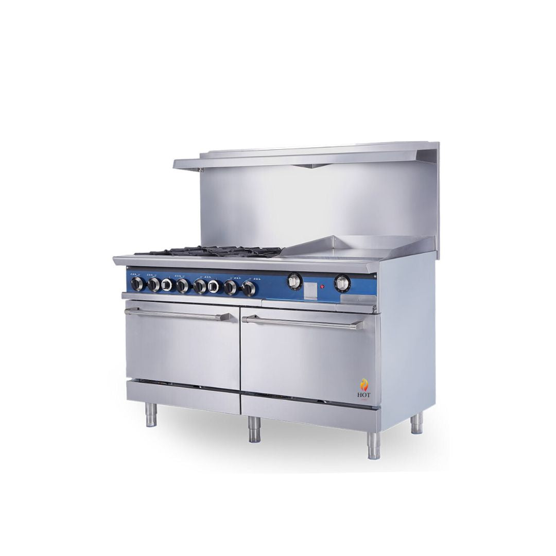 Gas Range with Built-In Convection Oven(Thermostat) 60"w/24" Griddle top HZ-CR60-24TG