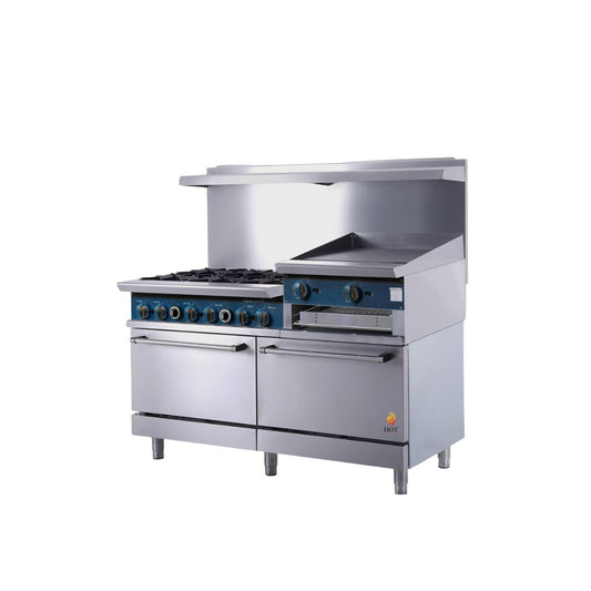 Gas Range with Built-In Convection Oven 60"w/24" Griddle+broiler top with 6 Open Burners HZ-CR60-24CRG