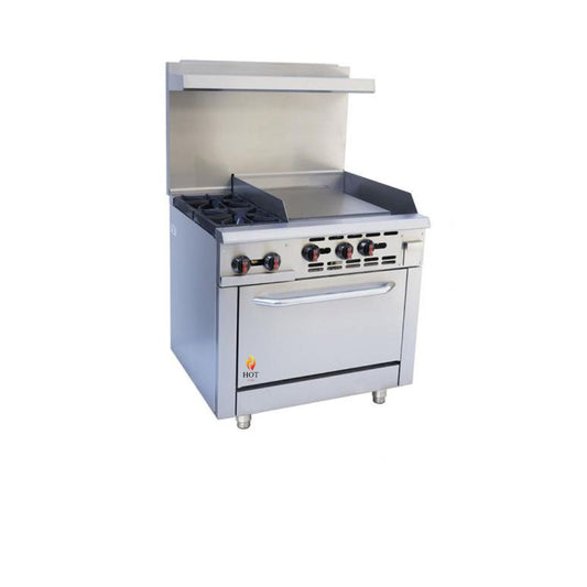 Gas Range 36"w/24"Griddle top with 2 Open Burners HZ-R36-24MG