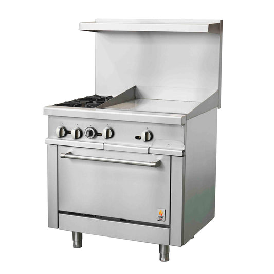 Gas Range 36"w/12" Griddle top with 2 Open Burners HZ-R36-12MG